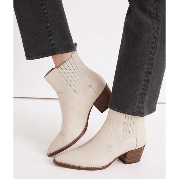 Madewell The Western Ankle Boot Harvest Moon Cream Tan Leather Ankle Boot 8.5 - Picture 1 of 12